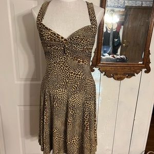 Norma Kamali Sleeveless Dress Size L Black White Gray Leopard Polyester